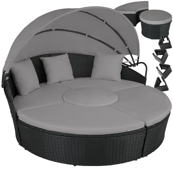 Rattan Sonneninsel tectake Santorin variabel aufstellbar widerstandsfähig schwarz/grau