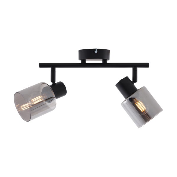 Deckenleuchte mit zwei Strahlern und getönten Glasschirmen