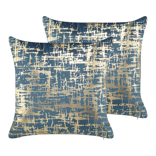Dekokissen 2er Set GARDENIA Samtstoff 45 x 45 cm Blau Abstraktes Muster