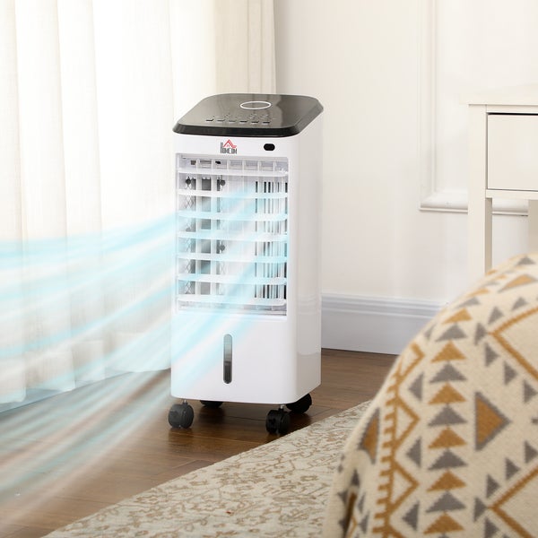 HOMCOM Mini Luftkühler, 3 in 1 Luftbefeuchter mit 3 Stufen, 60° Oszillation, für Schlafzimmer, Büro, 24,5L x 27B x 60H cm, ABS, Kunststoff, Weiß