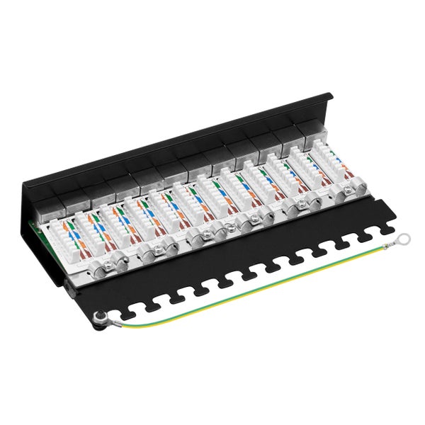 ProfiPatch Cat6a Patchpanel Patchfeld 12 Port Verteilerfeld für Keystone Module RJ45 Desktop und Wandmontage 1HE schwarz
