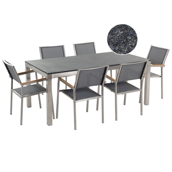 Gartenmöbel Set 6-Sitzer GROSSETO Granit geflammter Schwarz / Grau