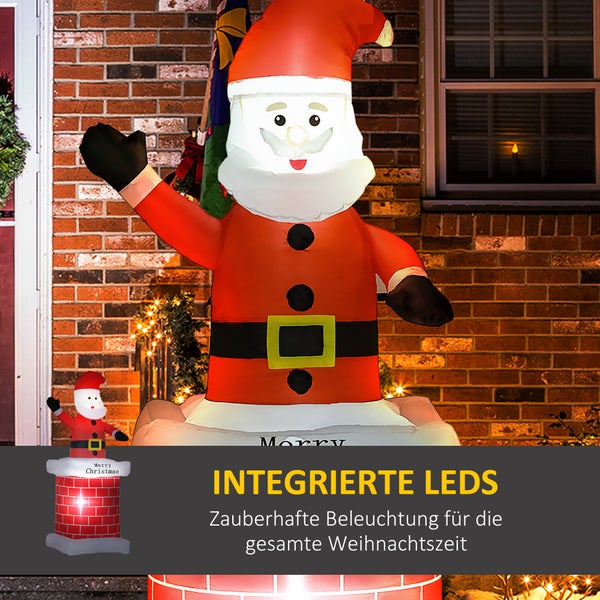 HOMCOM Aufblasbar Weihnachtsdeko, mit Schornstein, LED-Beleuchtung, 80L x 70B x 210H cm, Polyester, Mehrfarbig