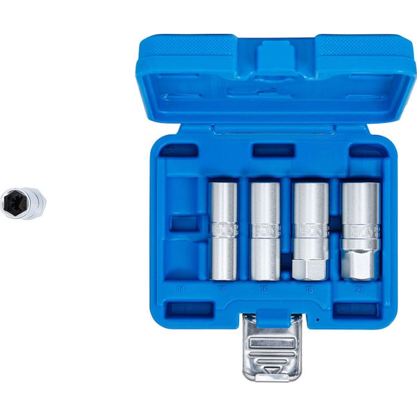 BGS Zündkerzen-Einsatz-Satz Sechskant Antrieb Innenvierkant 12,5 mm (1/2) SW 14 - 21 mm 5tlg. - 6641