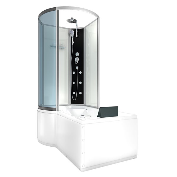 Kombinierte Duschkabine und Badewanne mit Massagedüsen, Regenduschkopf und Handbrause.