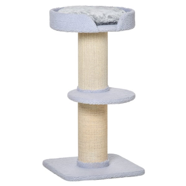 PawHut Kratzbaum klein 91 cm Katzenbaum mit Katzenbett, Katzenkratzbaum Spielbaum Kratzstamm mit Plattform für Katzen bis 5 kg Sisal Lammwolle Hellblau