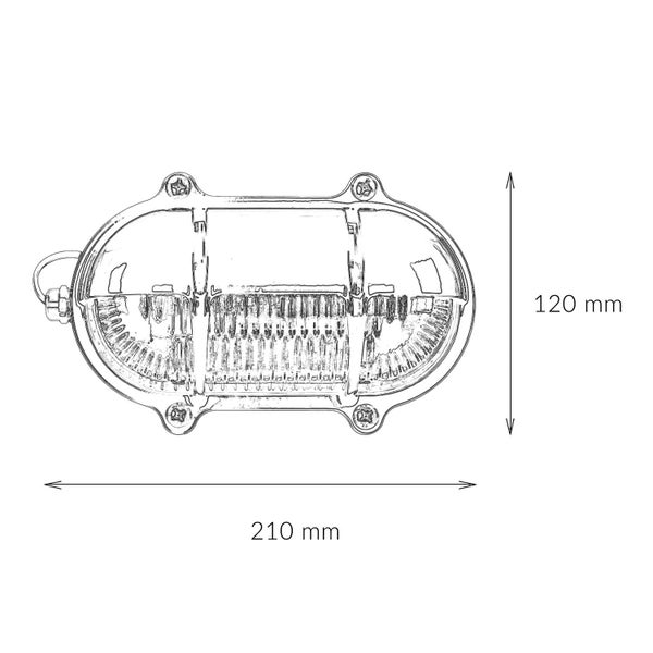 Technische Zeichnung einer Außenleuchte mit den Maßen 210 mm x 120 mm.