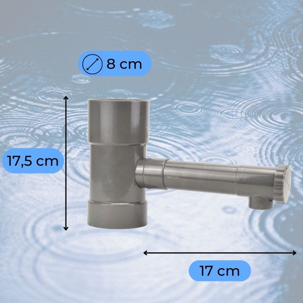 Siphon aus Kunststoff mit den Maßen 17,5 cm Höhe, 8 cm Durchmesser und 17 cm Länge
