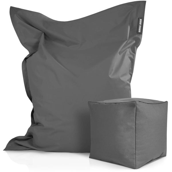 Green Bean 2er Set XXL Sitzsack inkl. Pouf fertig befüllt mit EPS-Perlen - Riesensitzsack 140x180 Lounge Sitz-Kissen Bean-Bag Chair  - Grau