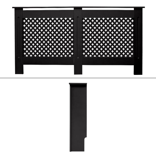 ECD Germany Heizkörperverkleidung mit Wabenmuster 152x19x82 cm Schwarz MDF lackiert für Schlafzimmer Wohnzimmer Heizungsverkleidung Heizkörperabdeckung Heizungsabdeckung Heizung Heizkörper Abdeckung