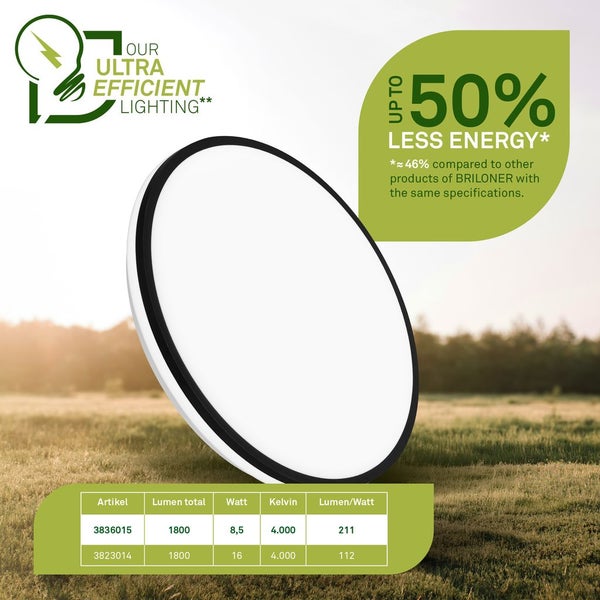 Briloner Lampe mit Produktdetails und Hinweisen zur Energieeffizienz.