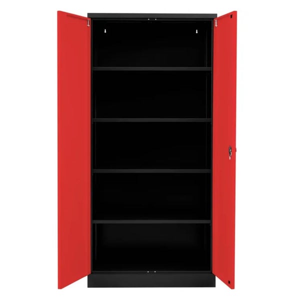 PROREGAL Stahlschrank Bee 9 Fachböden HxBxT 195 x 92 x 60 cm Pulverbeschichtetes & Verstärktes Fachbodenmaterial Schwarz & Rot