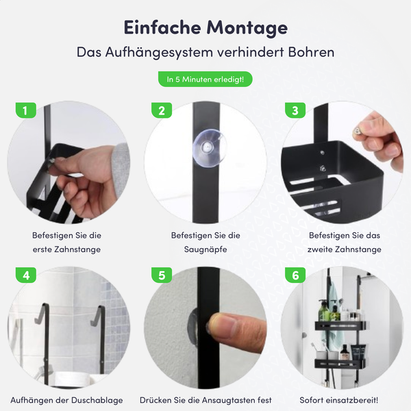 EAVY Duschablage Edelstahl Schwarz ohne Bohren 2 Etagen