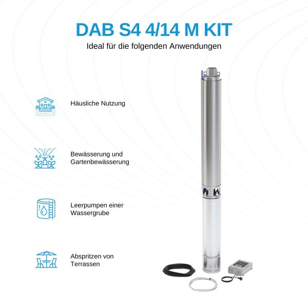DAB S4 4/14 M KIT Brunnenpumpe - 5.400 L/Std. - 1700W - Förderhöhe 96 m - Rostfreier Stahl - Tiefbrunnenpumpe - Tiefwasserpumpe