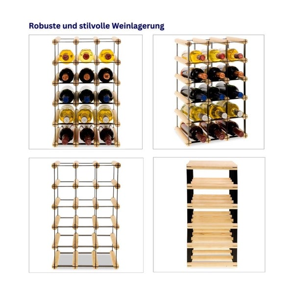 PROREGAL Modulares Weinregal Vinotega Mod Metal HxBxT 52,5 x 32,5 x 24,5 cm 3 x 5 Flaschen Massives Kiefernholz Natur
