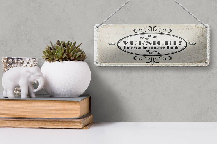 Blechschild Spruch Vorsicht Hier wachen unsere Hunde 27x10cm