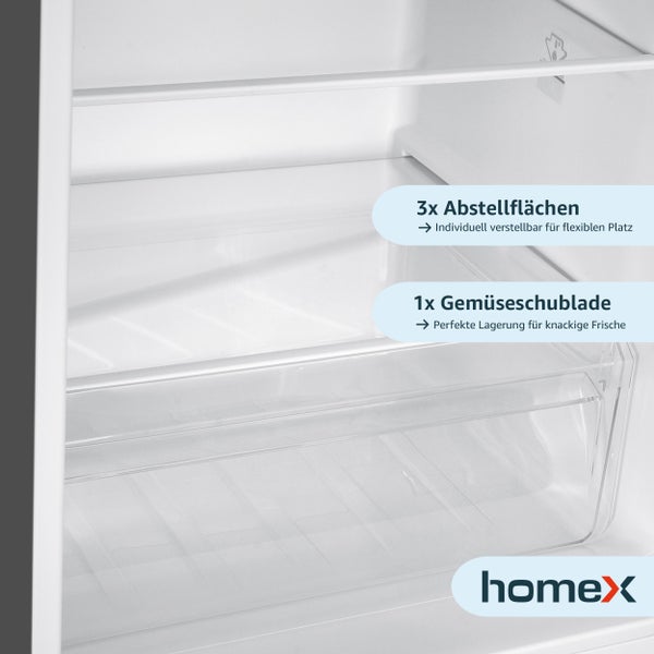 homeX Kühlschrank mit Gefrierfach Kühl-Gefrierkombination freistehend 173 Liter Nutzinhalt 40 dB CFS1110-S silber