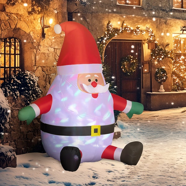 Outsunny aufblasbarer Weihnachtsdeko, 1,83 m Weihnachtsmann mit rotierender Lichtkugel, Gartendeko, LED-Beleuchtung, Selbstaufblasende Weihnachtsbeleuchtung für Innen- und Außenbereich