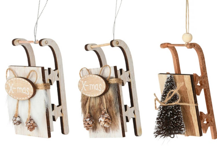 LAALU Satz von 4 Ornamenten: Ornamente Schlitten Mix 11,5 cm
