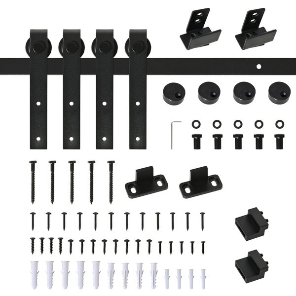 HOMCOM Schiebetürsystem Laufschiene Schiebetürbeschlag für doppelte Holztüren Zubehör Kohlenstoffstahl Schwarz 183 x 0,6 x 18 cm