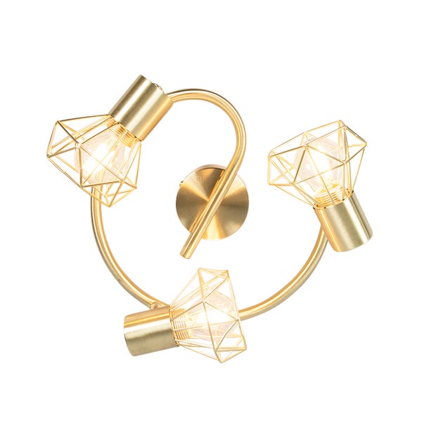Goldfarbene Deckenleuchte mit drei Strahlern im geometrischen Design