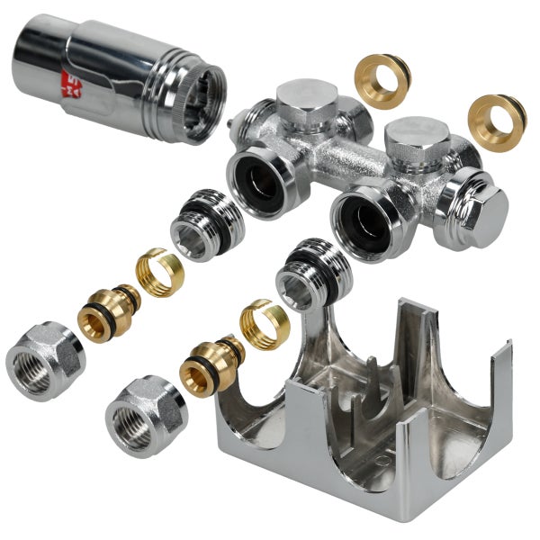 ECD Germany Badheizkörper Mittelanschluss 300 x 1800 mm Chrom gerade mit Thermostat und Anschlussgarnitur Universal Eck- und Durchgangsform Chrom - Heizkörper Heizung Handtuchwärmer Handtuchtrockner