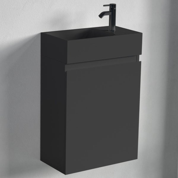 Wandhängender Waschtischunterschrank mit Waschbecken und Armatur in modernem Design