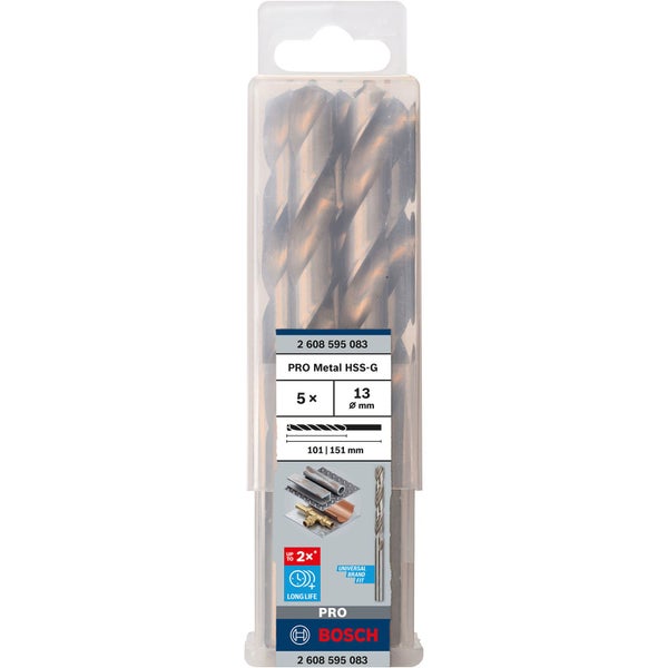Bosch Metallbohrer Set HSS-G, 5 Stück, Durchmesser 13 mm
