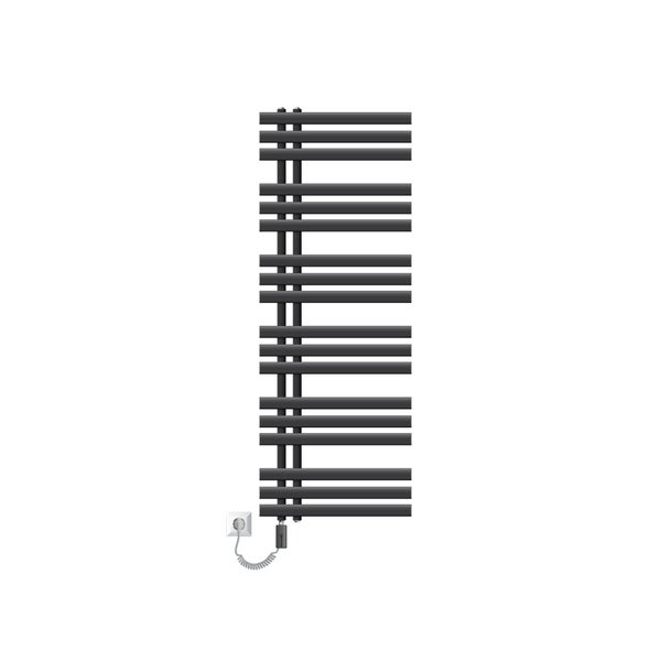 LuxeBath Elektrischer Badheizkörper Iron EM 500x1400 mm Anthrazit + Heizstab 900W mit Thermostat Touchbedienung, Handtuchheizkörper mit Heizpatrone, Handtuchwärmer Paneelheizkörper Designheizkörper
