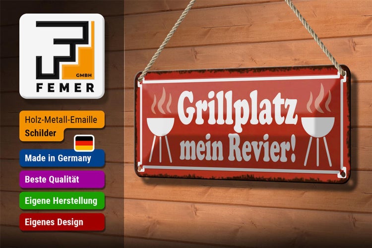 Blechschild Spruch 27x10cm Grillplatz mein Revier Grillen Dekoration