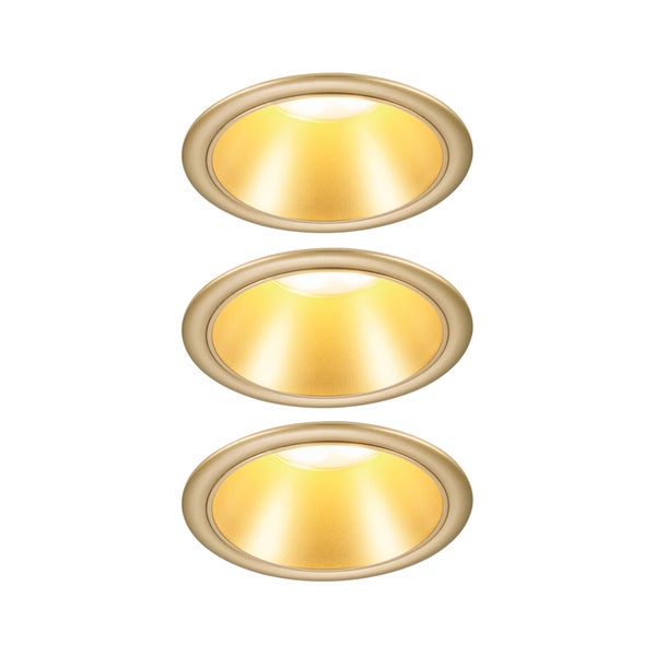 Set LED Einbauleuchte Cole IP44 88mm 2700K 3x6W 3x470lm 230V Gold matt Kunststoff, Alu Zink