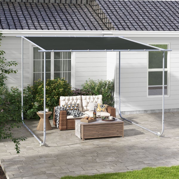Outsunny Pergola, ca. 3 x 3 m Pavillon, Terrassenüberdachung mit UV-Schutz, Sandsack, Gartenpavillon, Terrassenpavillon mit Rollen für Balkon, Oxford, Dunkelgrau