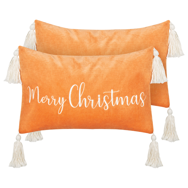 Dekokissen 2er Set LITHOPS Samtstoff 30 x 50 cm Orange Weihnachtsmotiv