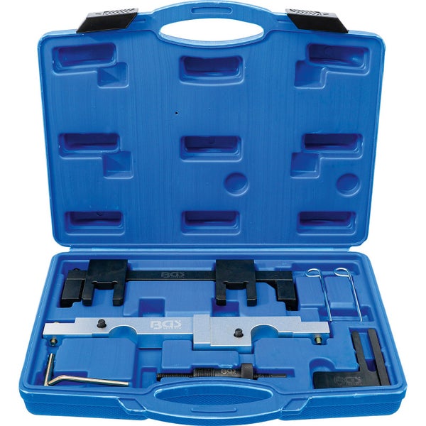 Motor-Einstellwerkzeugsatz in blauem Werkzeugkoffer geöffnet