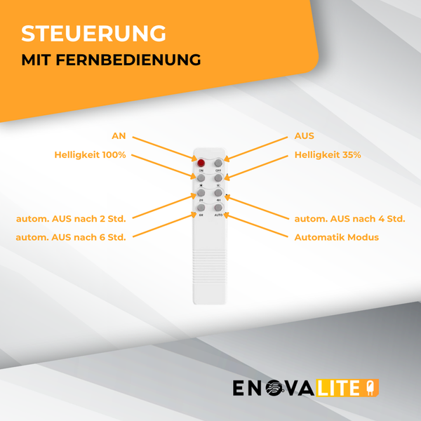 Fernbedienung für Steuerung mit Funktionen wie Helligkeitsregelung und Timer