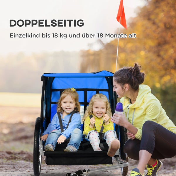 HOMCOM Kinderanhänger, 130L x 76B x 88H cm, Oxford-Gewebe, Stahl, Blau