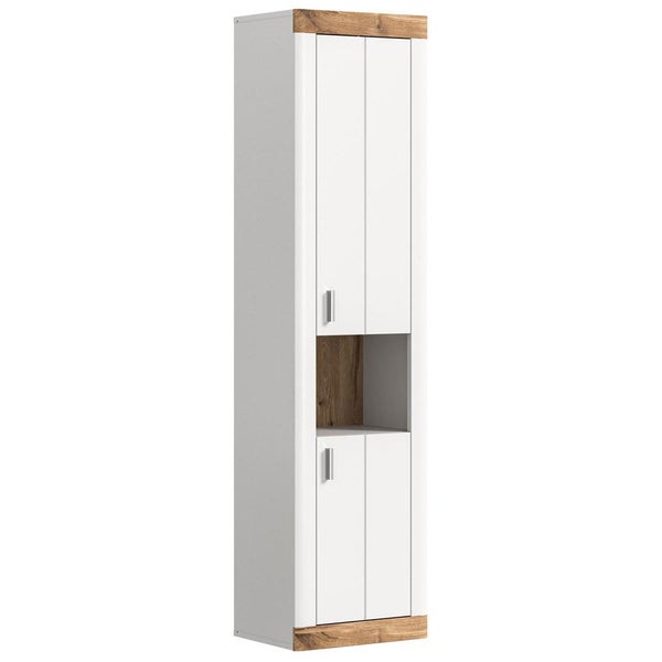 Laredo Hochschrank Bad wandhängend 2 Türen, 1 Ablage  matt weiß,Eiche dekor,weiß. 45 X 30 X 172 cm