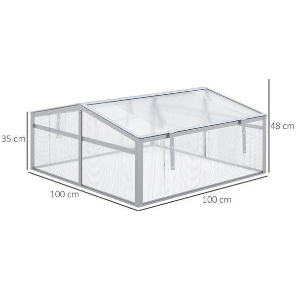 Outsunny Mini Gewächshaus für Garten, Balkon, 100 x 100 x 48 cm, Aluminiumlegierung, Polycarbonate, Silber
