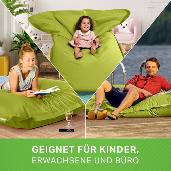 Green Bean Sitzsack XXL 140x180cm 380 Liter Kinder & Erwachsene Bean Bag EPS Perlen Füllung Riesensitzsack Groß Draußen Outdoor Liegekissen Waschbar Wetterfest Lounge Sitzkissen Bodenkissen Grün