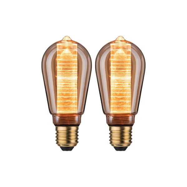 Zwei LED-Filament-Leuchtmittel in Tropfenform mit E27-Sockel für dekorative Beleuchtung.
