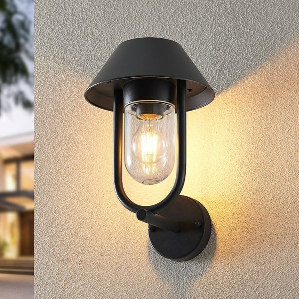 Lucande Wandleuchte außen Olinum (spritzwassergeschützt (Modern) in Schwarz aus Aluminium (1 flammig, E27) - Außenwandleuchten Wandlampe Led Außenlampe Outdoor für Außenwand/Hauswand