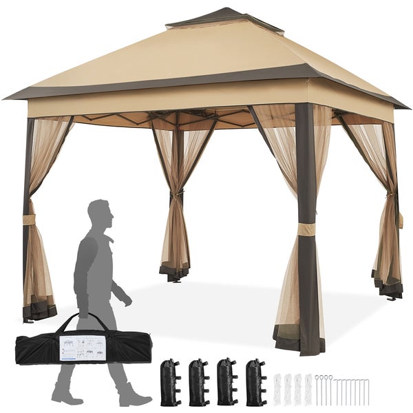 Pavillon mit Moskitonetz, Tragetasche, Spannseilen und Heringen