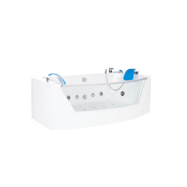 Whirlpool Badewanne mit Glasfront und zwei Kopfstützen inklusive Armaturen und Massagedüsen