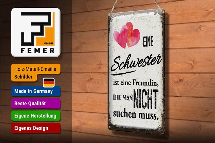 Blechschild Spruch Schwester ist eine Freundin Herz 20x30cm