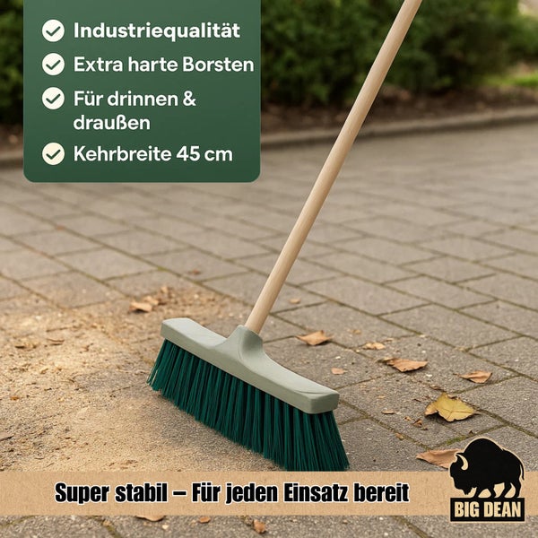 Kehrbesen mit Holzstiel und robusten Borsten für den Innen- und Außenbereich