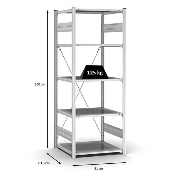 PROREGAL Profi Lagerregal Stecksystem T-Profil Grundregal HxBxT 200 x 75 x 60 cm Fachlast 125 kg Verzinkt
