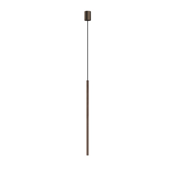 Moderne Pendelleuchte in Stabform mit Deckenbaldachin und Aufhängung.