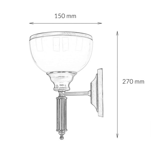 Zeichnung einer Wandleuchte mit den Maßen 150 mm Breite und 270 mm Höhe