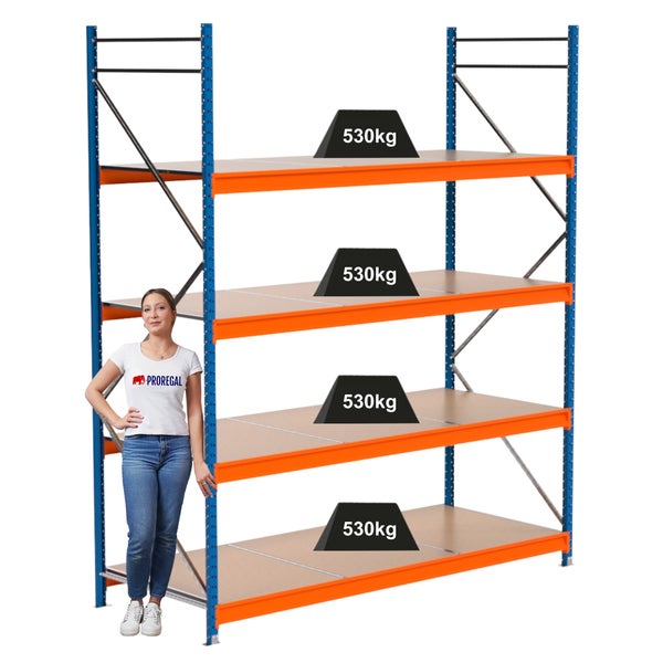 Lagerregal mit vier Ebenen und einer Traglast von 530 Kilogramm pro Ebene