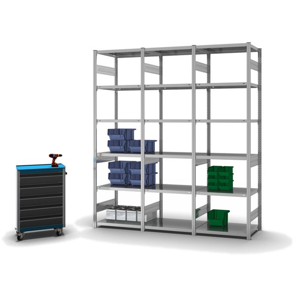 PROREGAL Fachbodenregal Stecksystem T-Profil Medium-Duty Grundregal HxBxT 250 x 75 x 50 cm 6 Ebenen Fachlast 230 kg Beidseitig Nutzbar Verzinkt